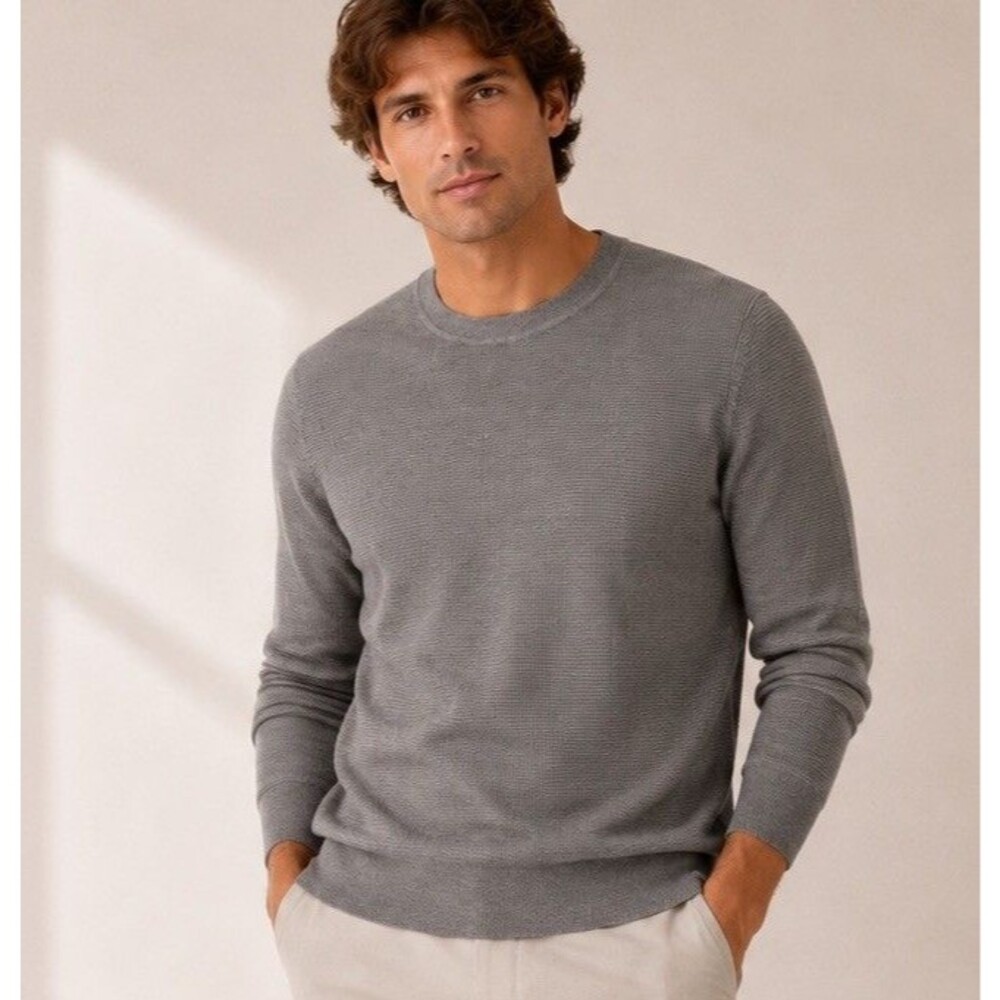 Banana Republic Merino Wool Waffle Crewneck Sweater Men Sz L Classic Lux EUC